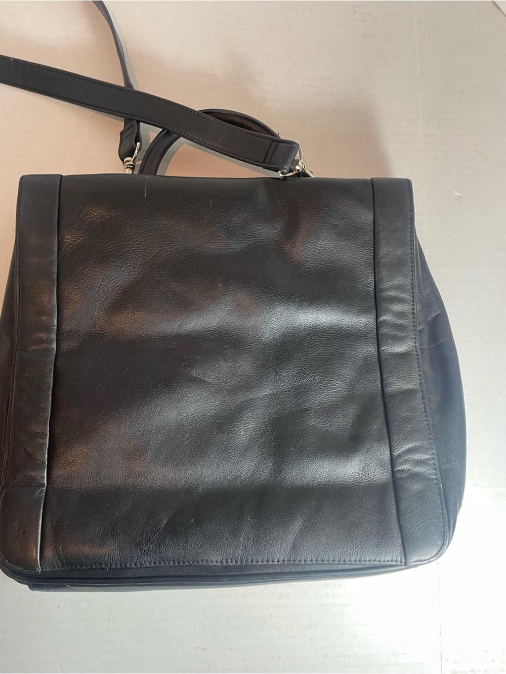 Croft & Barrow Genuine Leather Satchel Messenger Bag Black Y2K Removable Strap - Picture 13 of 15